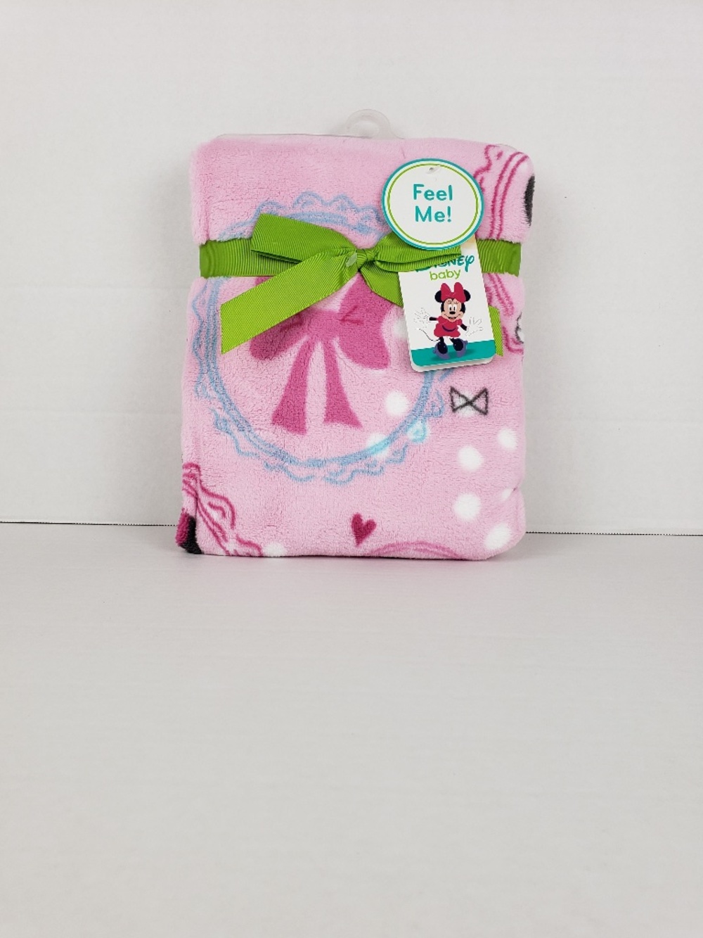 Disney Baby Pink Minnie Mouse Blanket Bows Aqua Heart Soft Plush Cameo
